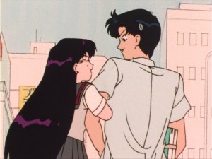 Rei and Mamoru arm in arm