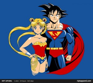 Idols shirt - Sailor Moon as Wonder Woman & Goku as Superman - Ript Apparel