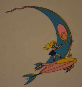 Sailor Moon and Luna on her Sky Flyer