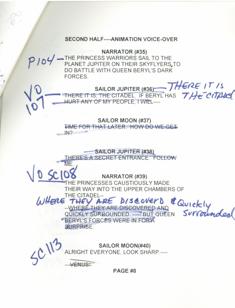 Toon Makers' Sailor Moon voice-over session script page 8