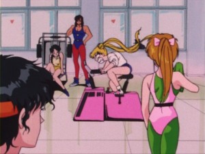 Usagi going all out on an exercise bike