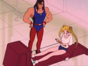 Usagi using a rower