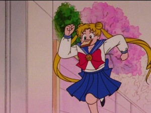 Sailor Moon episode 47 - Late for school with toast in her mouth