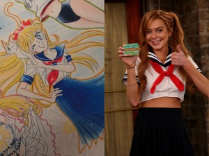 Lindsay Lohan on Anger Management not looking like Sailor Moon but wearing Minako Aino's school uniform