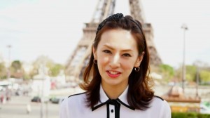Keiko Kitagawa in France in front of the Eiffel Tower