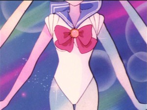 Sailor Moon transforming showing a one piece suit with no panties