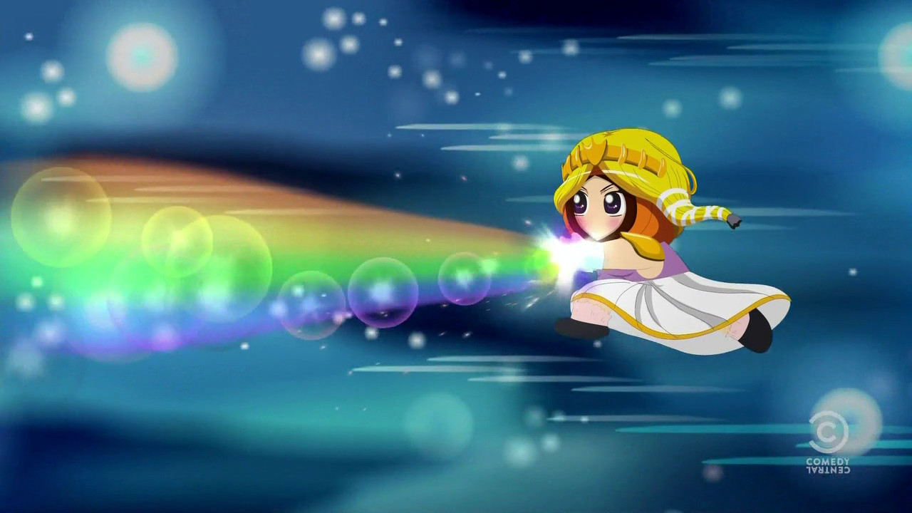 Princess Kenny shooting Rainbows.