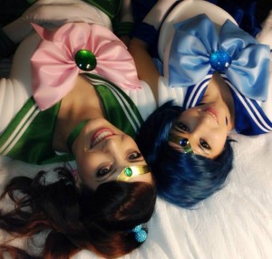 Katie George as Sailor Jupiter and Riddle as Sailor Mercury