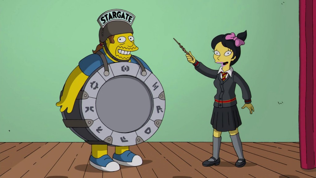 Sailor Moon reference in The Simpsons - Comic Book Guy dressed as The Stargate and Kumiko dressed as a Wizard from Hogwarts from Harry Potter