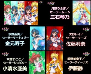 New character designs for Sailor Jupiter, Sailor Mercury, Sailor Moon, Sailor Mars and Sailor Venus from Sailor Moon Crystal