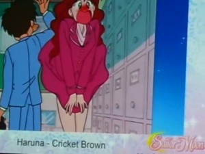 Cricket Brown as Haruna having her skirt flipped by Umino