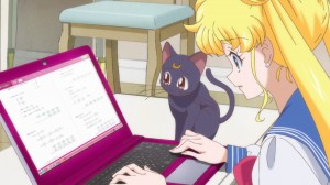 Sailor Moon Crystal Act.2 Ami - Sailor Mercury - Luna and Usagi at the computer