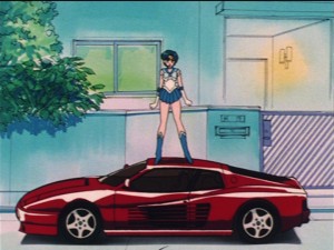 Sailor Moon episode 21 - Sailor Mercury on Nephrite's car