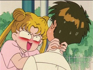 Sailor Moon episode 26 - Usagi strangling Umino