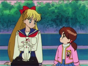 Sailor Moon R episode 52 - Minako talking to a young girl