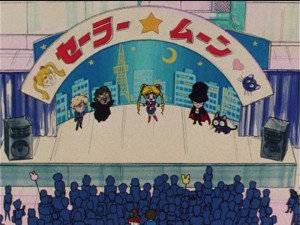 Sailor Moon R episode 58 - Sailor Moon stage show with Jadeite, Morga, Sailor Moon, Tuxedo Mask and Luna