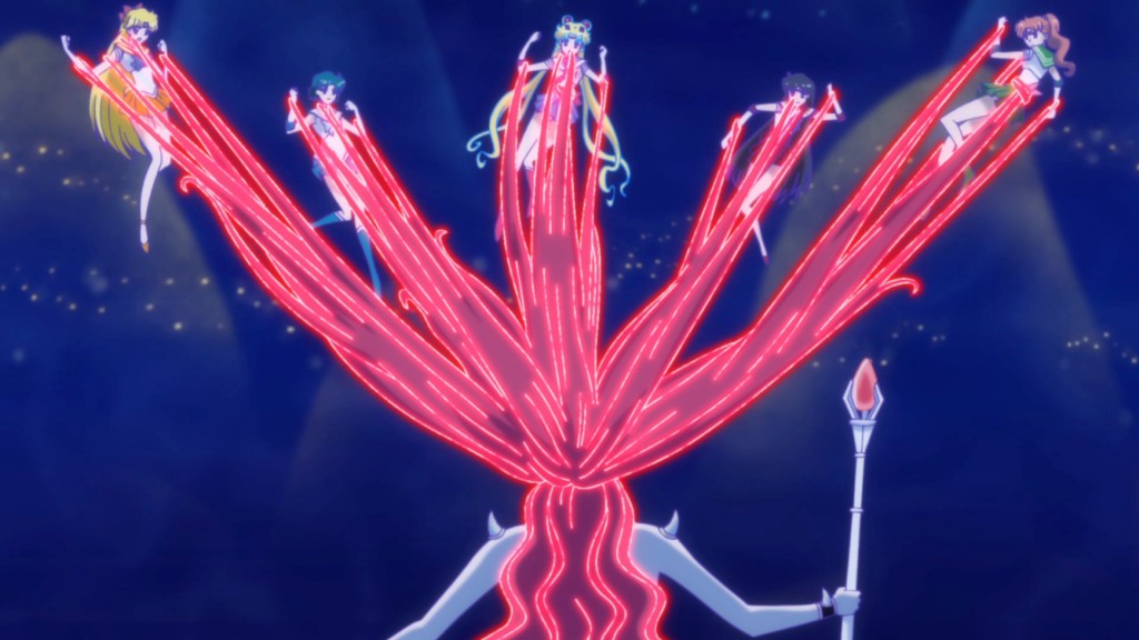 Sailor Moon Crystal Act 12 - Queen Beryl attacking the Sailor Guardians with her hair