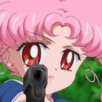 Sailor Moon Crystal season 2 trailer - Chibiusa pointing a gun at Usagi