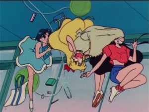 Sailor Moon R episode 64 - Rei with her head up Minako's skirt