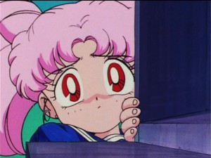Sailor Moon R episode 72 - Chibiusa watching Sailor Moon transform