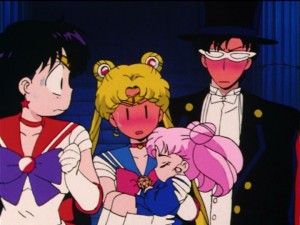 Sailor Moon R episode 83 - Sailor Mars, Sailor Moon and Tuxedo Mask learn that Chibiusa is Usagi and Mamoru's daughter