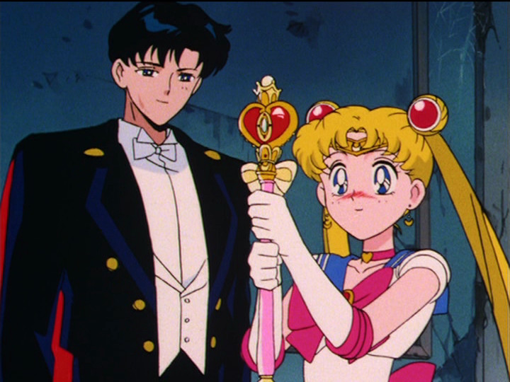 Sailor Moon S episode 91 - Tuxedo Mask, Sailor Moon and the Spiral Heart Moon Rod
