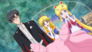 Sailor Moon Crystal Act 20 - Tuxedo Mask, Sailor Venus and Sailor Moon learn that Chibiusa is Tuxedo Mask and Sailor Moon's daughter