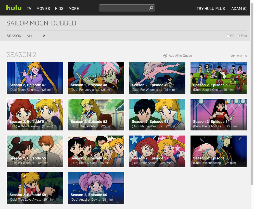 Sailor Moon R dub on Hulu