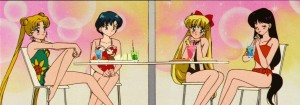 Sailor Moon S episode 105 - Usagi, Ami, Minako and Rei relaxing