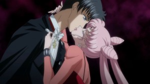 Sailor Moon Crystal Act 23 - Black Lady kissing her father Tuxedo Mask