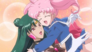 Sailor Moon Crystal Act 25 - Sailor Pluto hugging Chibiusa