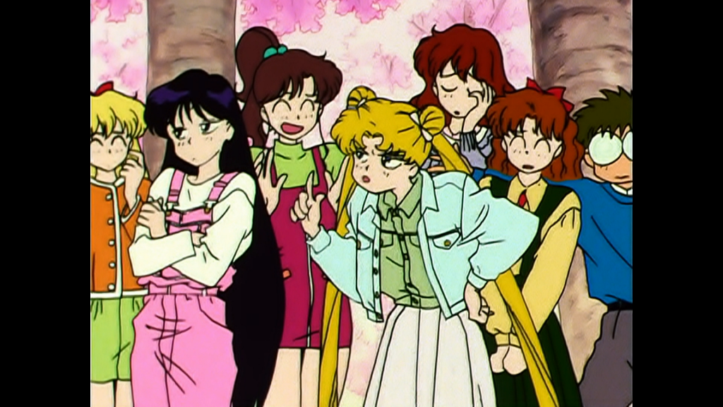Viz Blu-Ray screenshot - Sailor Moon R episode 51 - Minako, Rei, Makoto, Usagi, Haruna, Naru and Umino