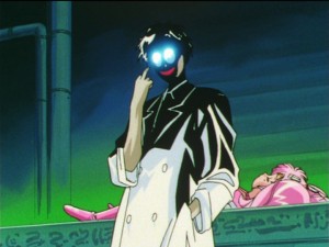 Sailor Moon S episode 123 - Professor Tomoe showing the finger