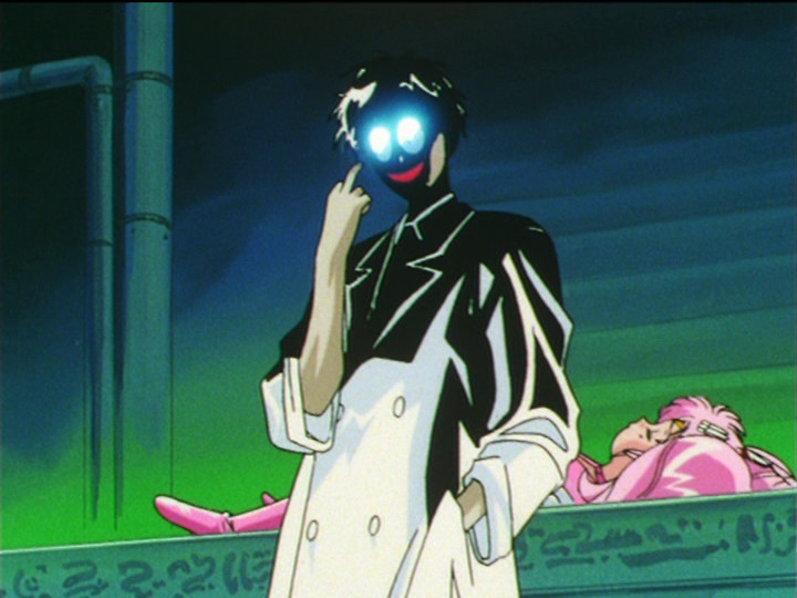 Sailor Moon S episode 123 - Professor Tomoe showing the finger
