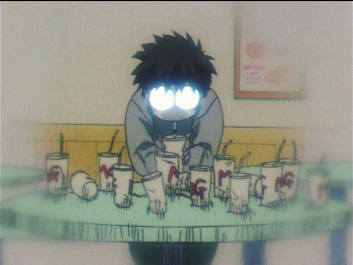 Sailor Moon SuperS episode 131 - Umino drowns his sorrows in milkshakes