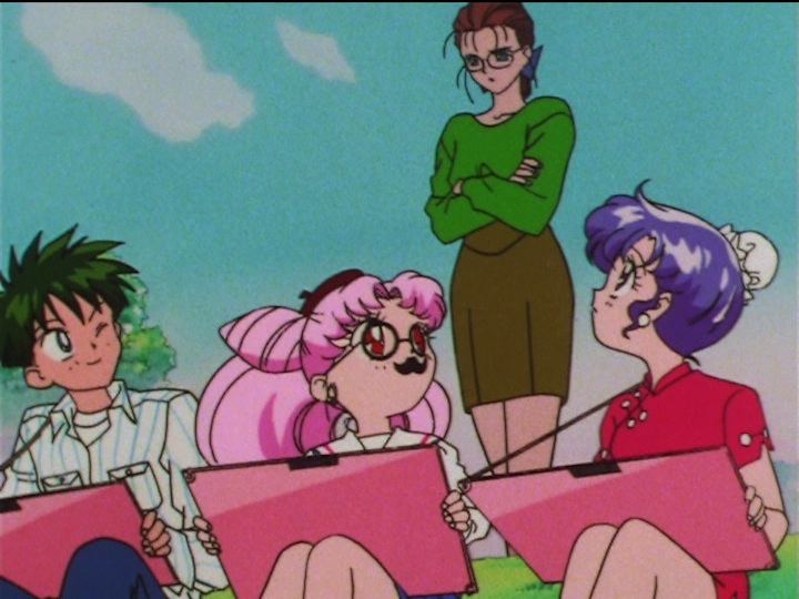 Sailor Moon SuperS episode 135 - Kyuusuke, Chibiusa and Momoko badmouth Morino