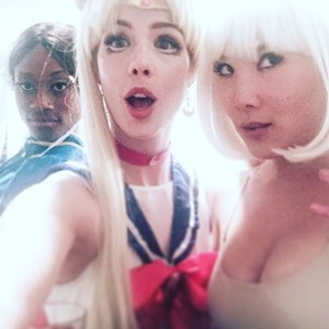 Emily Bett Rickards dressed as Sailor Moon