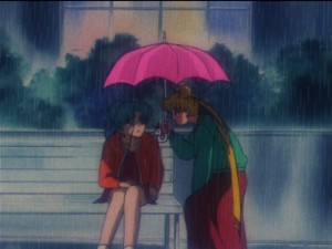 Sailor Moon SuperS episode 148 - Usagi offers Fish Eye an umbrella