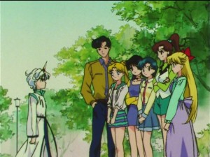 Sailor Moon SuperS episode 166 - Helios and the gang in old clothes