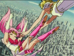 Sailor Moon SuperS episode 166 - Princess Serenity catching Sailor Chibi Moon