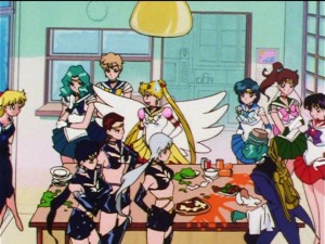 Sailor Moon Sailor Stars episode 184 - Too many Sailor Guardians in Usagi's dining room