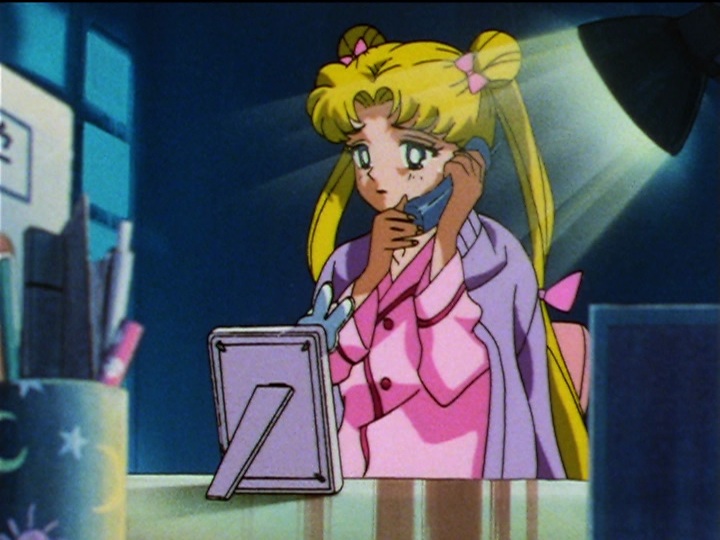 Sailor Moon Sailor Stars episode 194 - Usagi listening to Mamoru's answering machine