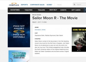 Sailor Moon R: The Movie listed on the Cineplex web site
