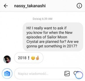 Instagram screenshot where Yasuhuru Takanashi suggests Sailor Moon Crystal season 4 will be in 2018