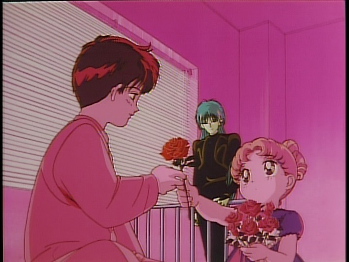 Sailor Moon R The Movie - English Pioneer release - Usagi gives a rose to Mamoru