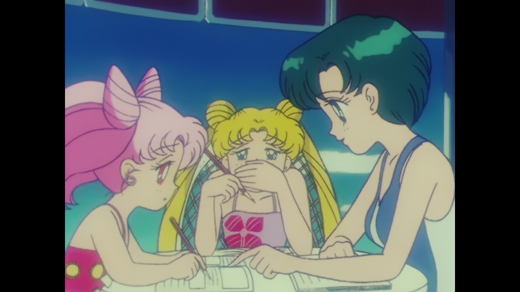 Sailor Moon R episode 67 - Japanese Blu-Ray - Chibiusa, Usagi and Ami doing homework