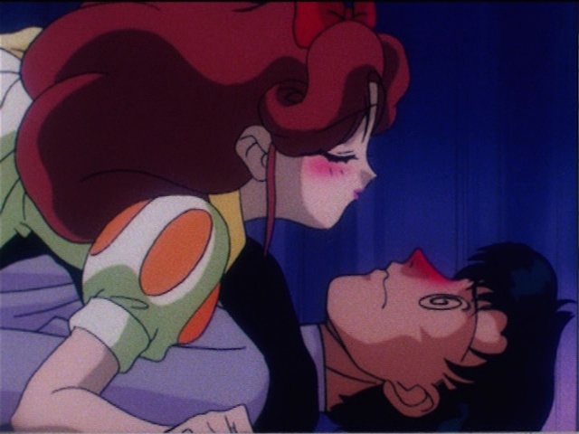 Sailor Moon R episode 56 - An, as Snow White, tries to kiss Mamoru, as Prince Charming